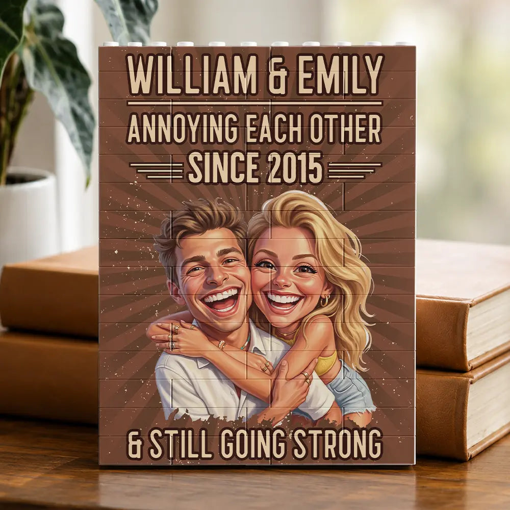Custom Photo Caricature Vintage Annoying Each Other - Personalized Building Brick Blocks