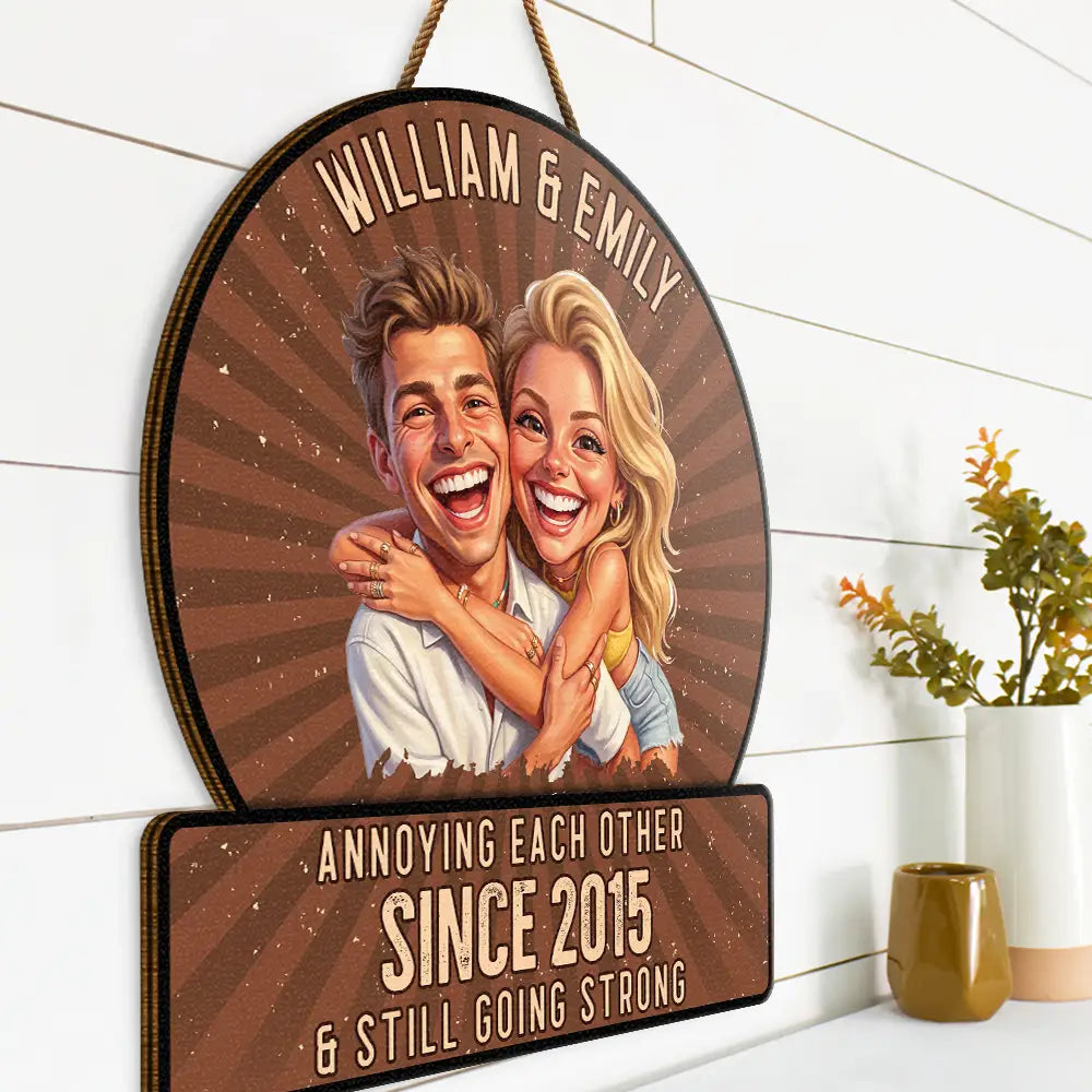 Custom Photo Caricature Vintage Annoying Each Other - Personalized Custom Shaped Wood Sign