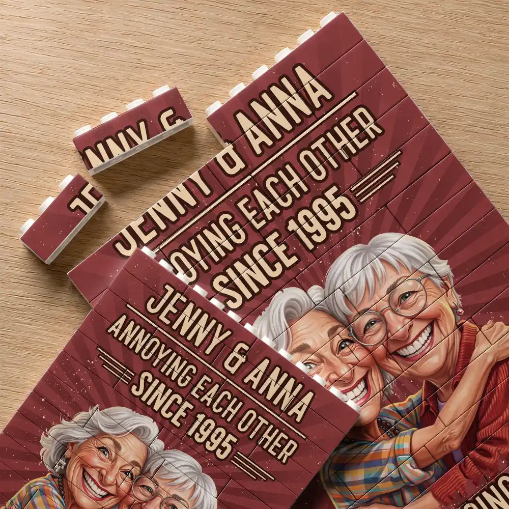 Custom Photo Caricature Vintage Annoying Each Other - Personalized Building Brick Blocks