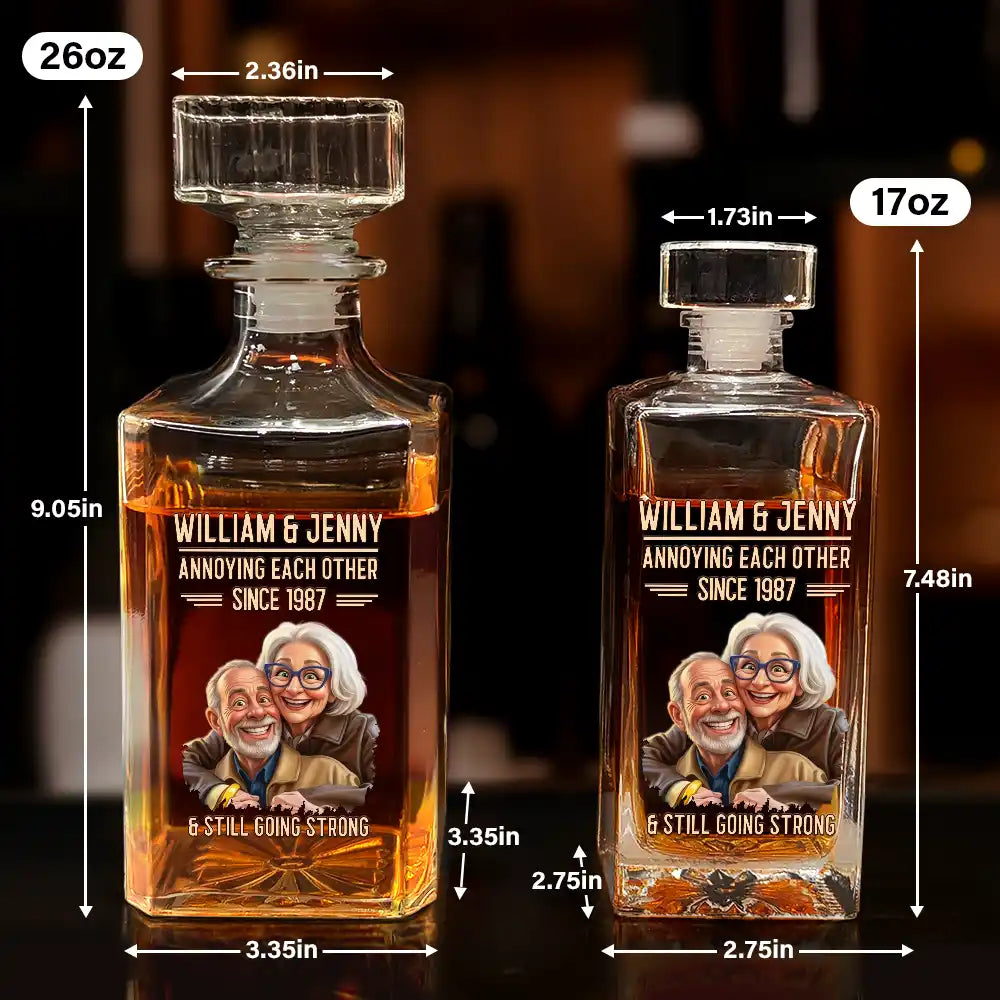Custom Photo Caricature Vintage Annoying Each Other - Personalized Square Whiskey Bottle