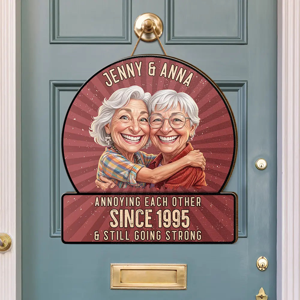 Custom Photo Caricature Vintage Annoying Each Other - Personalized Custom Shaped Wood Sign