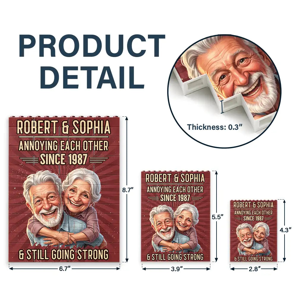 Custom Photo Caricature Vintage Annoying Each Other - Personalized Building Brick Blocks