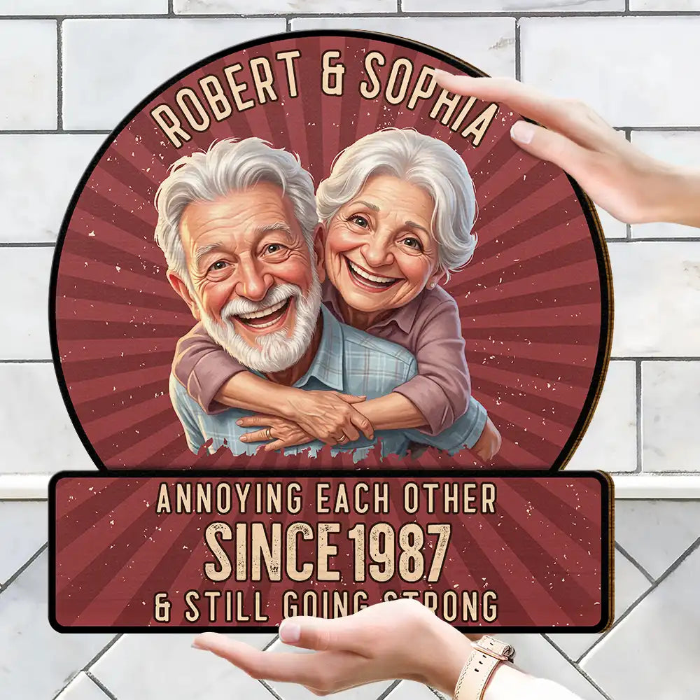 Custom Photo Caricature Vintage Annoying Each Other - Personalized Custom Shaped Wood Sign