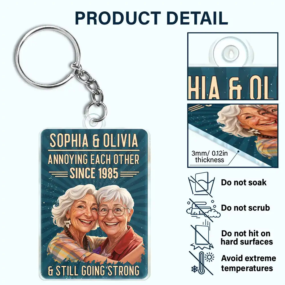 Custom Photo Caricature Vintage Annoying Each Other - Personalized Acrylic Keychain