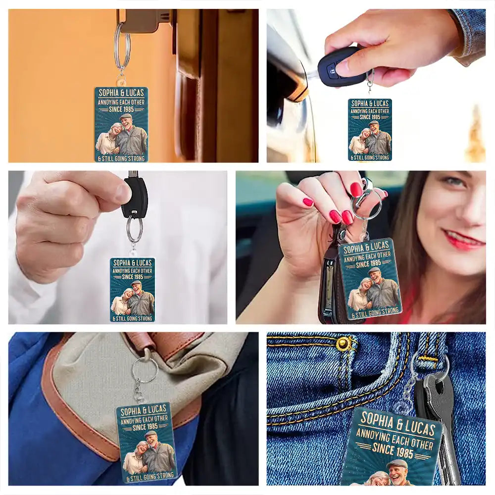 Custom Photo Caricature Vintage Annoying Each Other - Personalized Acrylic Keychain