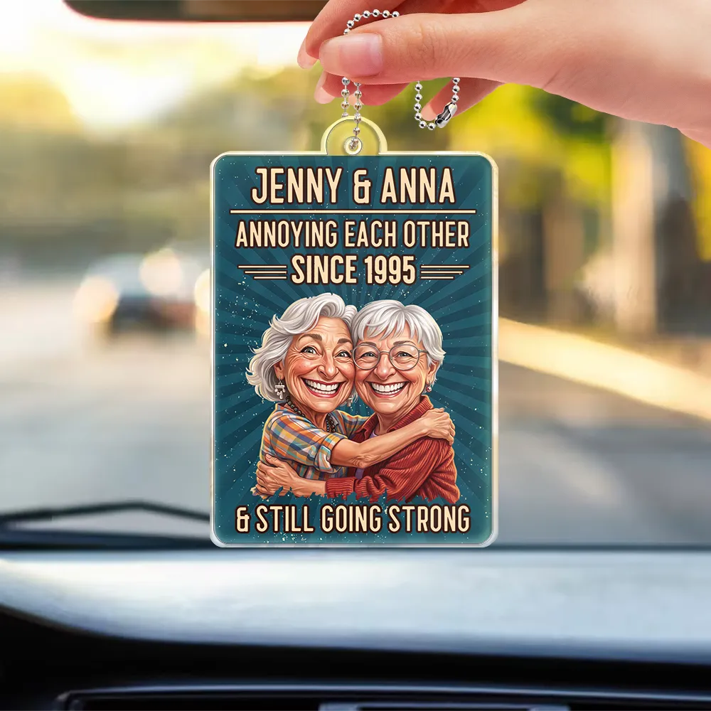 Custom Photo Caricature Vintage Annoying Each Other - Personalized Acrylic Car Hanger