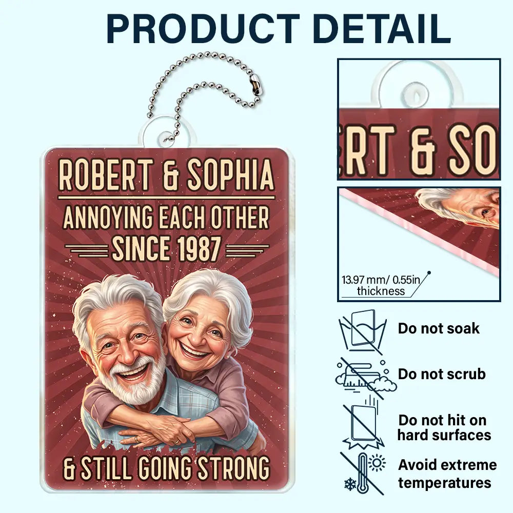 Custom Photo Caricature Vintage Annoying Each Other - Personalized Acrylic Car Hanger