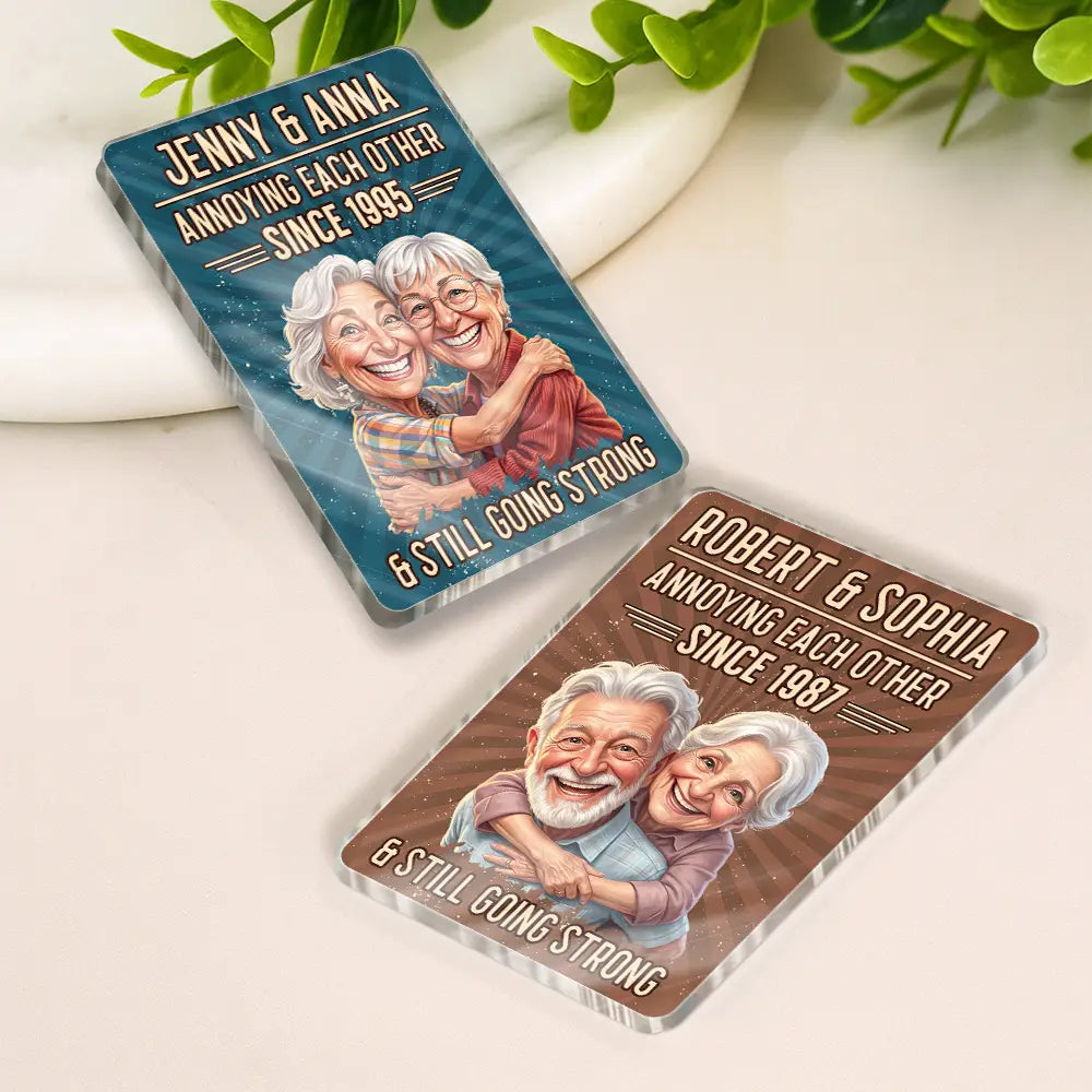 Custom Photo Caricature Vintage Annoying Each Other - Personalized Acrylic Magnet