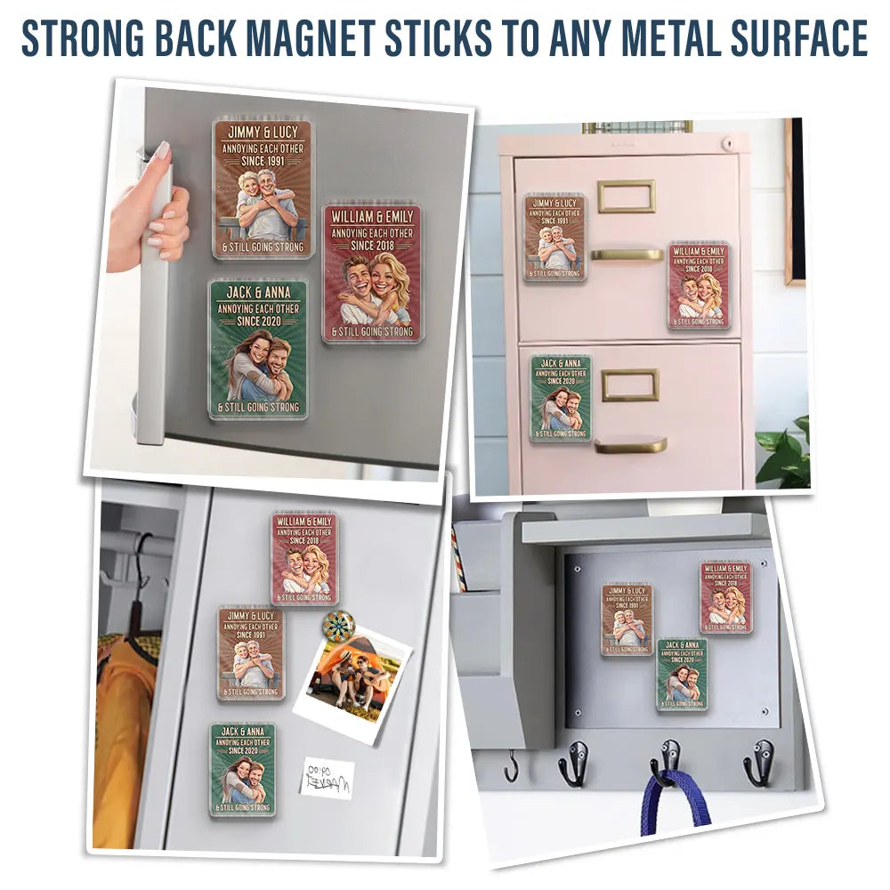 Custom Photo Caricature Vintage Annoying Each Other - Personalized Acrylic Magnet