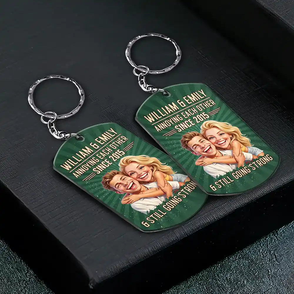 Custom Photo Caricature Vintage Annoying Each Other - Personalized Aluminum Keychain