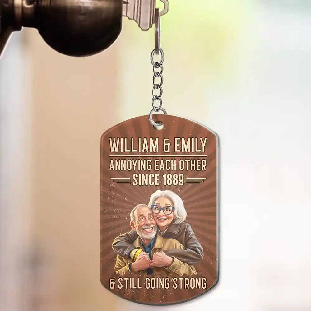 Custom Photo Caricature Vintage Annoying Each Other - Personalized Aluminum Keychain