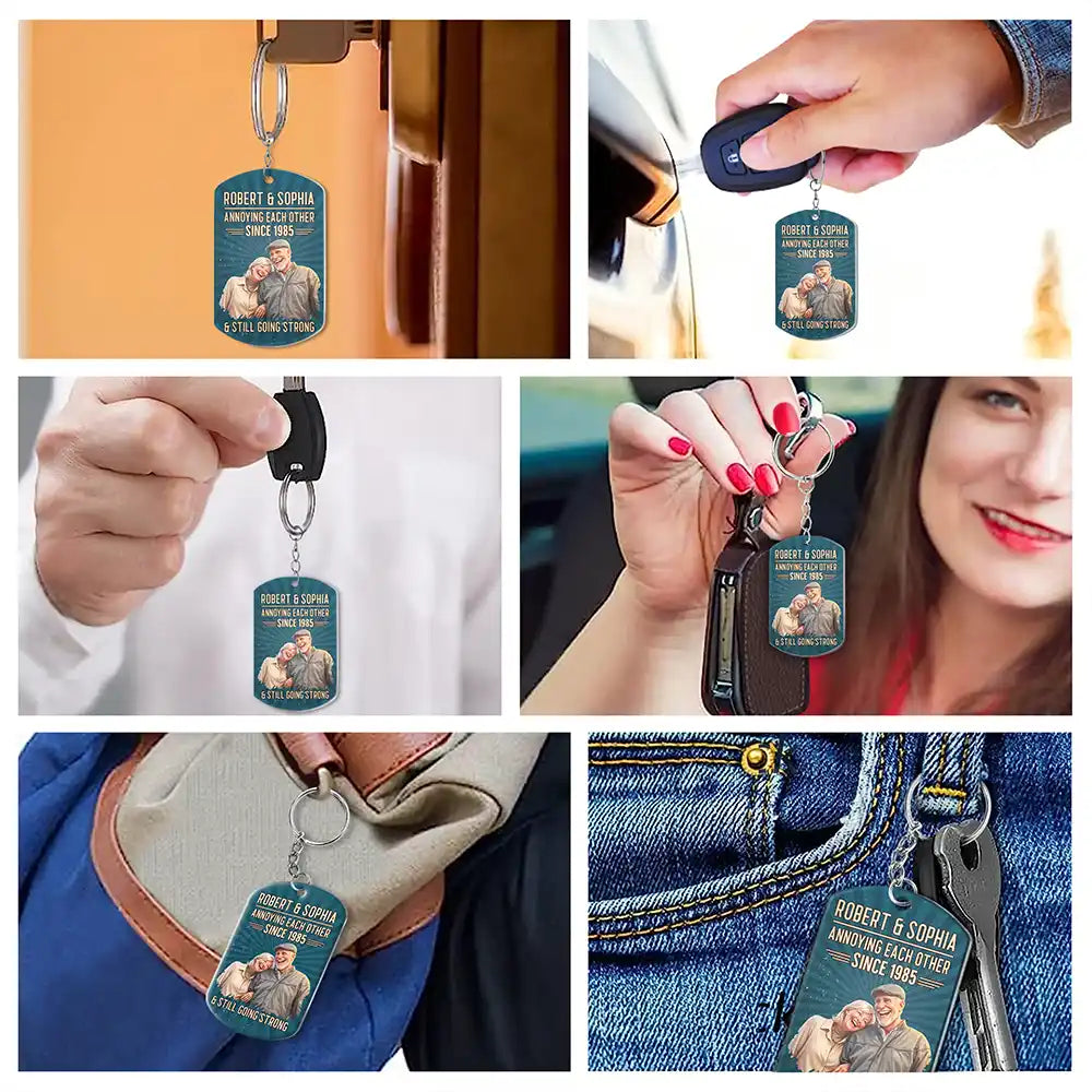 Custom Photo Caricature Vintage Annoying Each Other - Personalized Aluminum Keychain