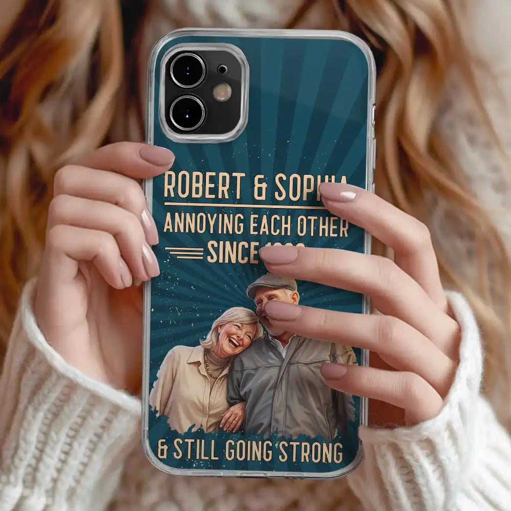 Custom Photo Caricature Vintage Annoying Each Other - Personalized Clear Phone Case