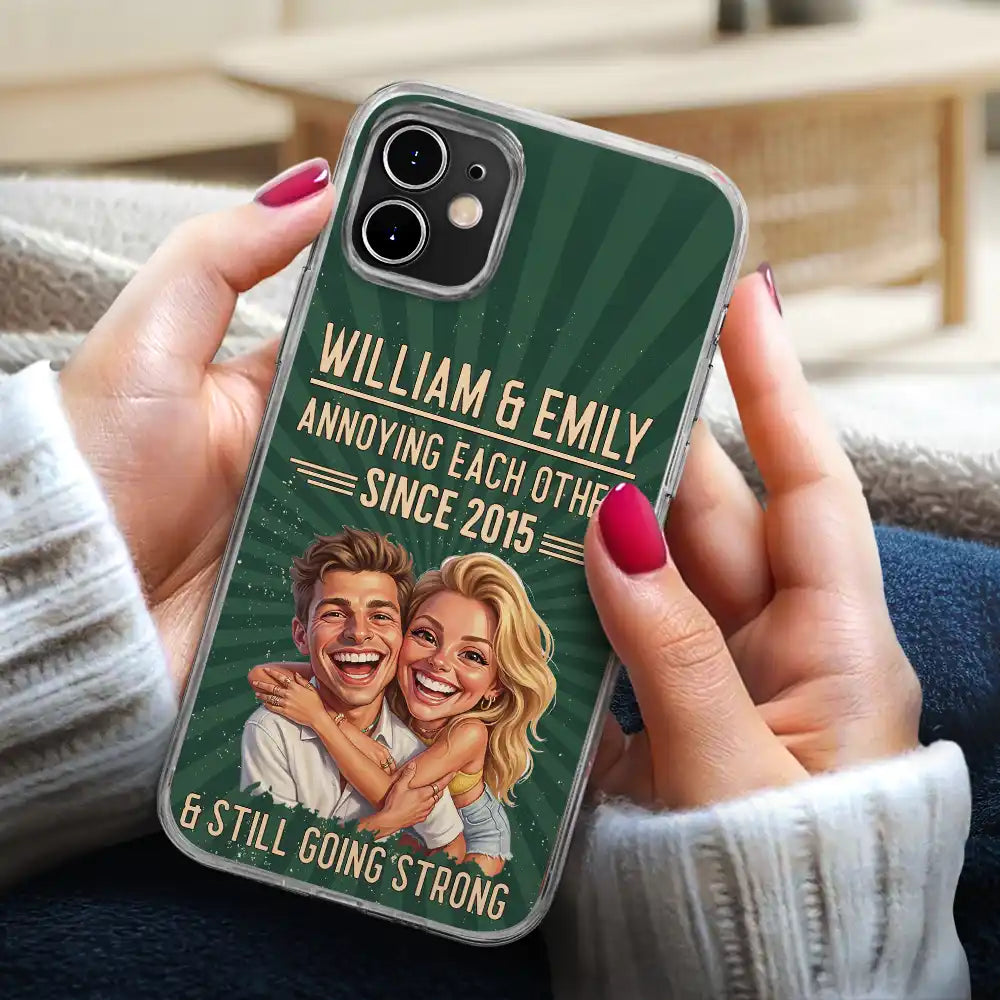 Custom Photo Caricature Vintage Annoying Each Other - Personalized Clear Phone Case