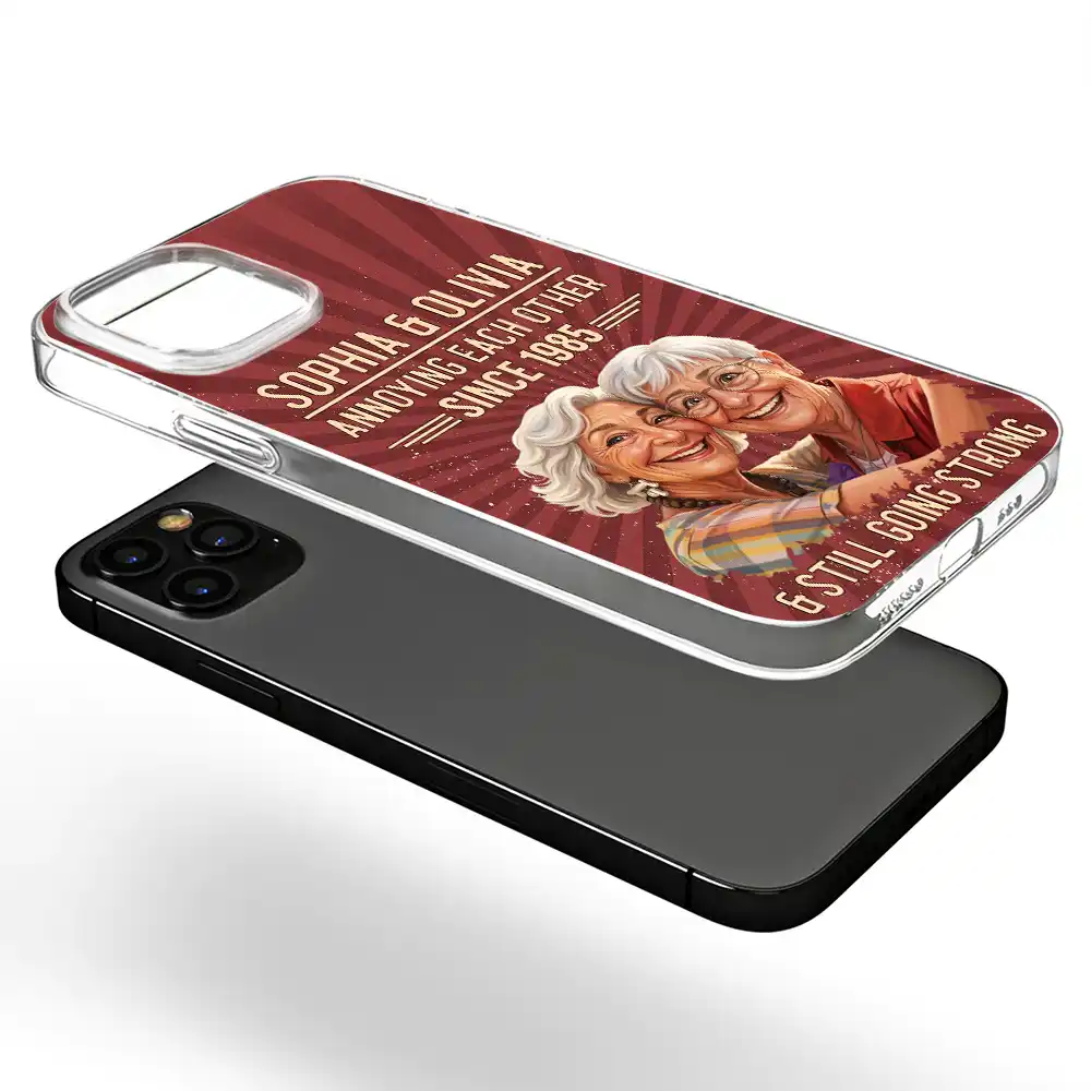 Custom Photo Caricature Vintage Annoying Each Other - Personalized Clear Phone Case