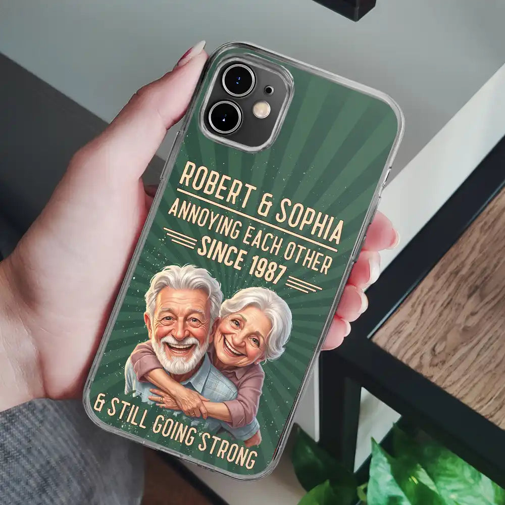 Custom Photo Caricature Vintage Annoying Each Other - Personalized Clear Phone Case