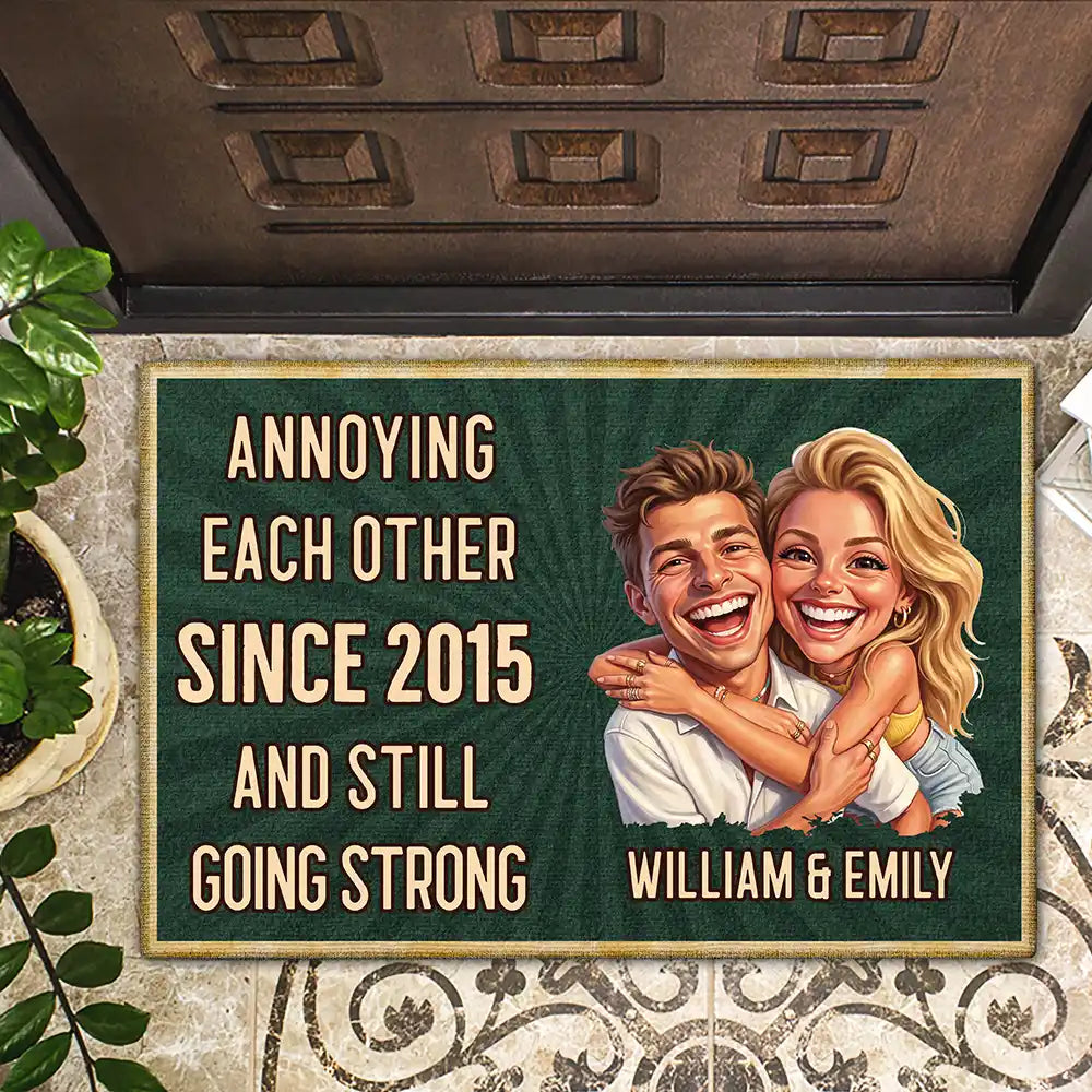 Custom Photo Caricature Vintage Annoying Each Other - Personalized Doormat
