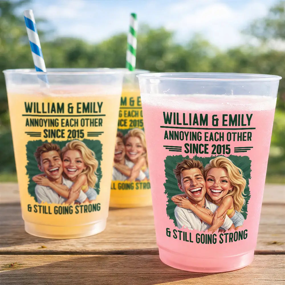 Custom Photo Caricature Vintage Annoying Each Other - Personalized Frosted Cups