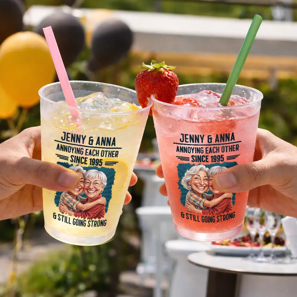 Custom Photo Caricature Vintage Annoying Each Other - Personalized Frosted Cups