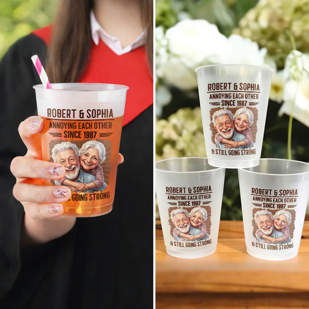 Custom Photo Caricature Vintage Annoying Each Other - Personalized Frosted Cups