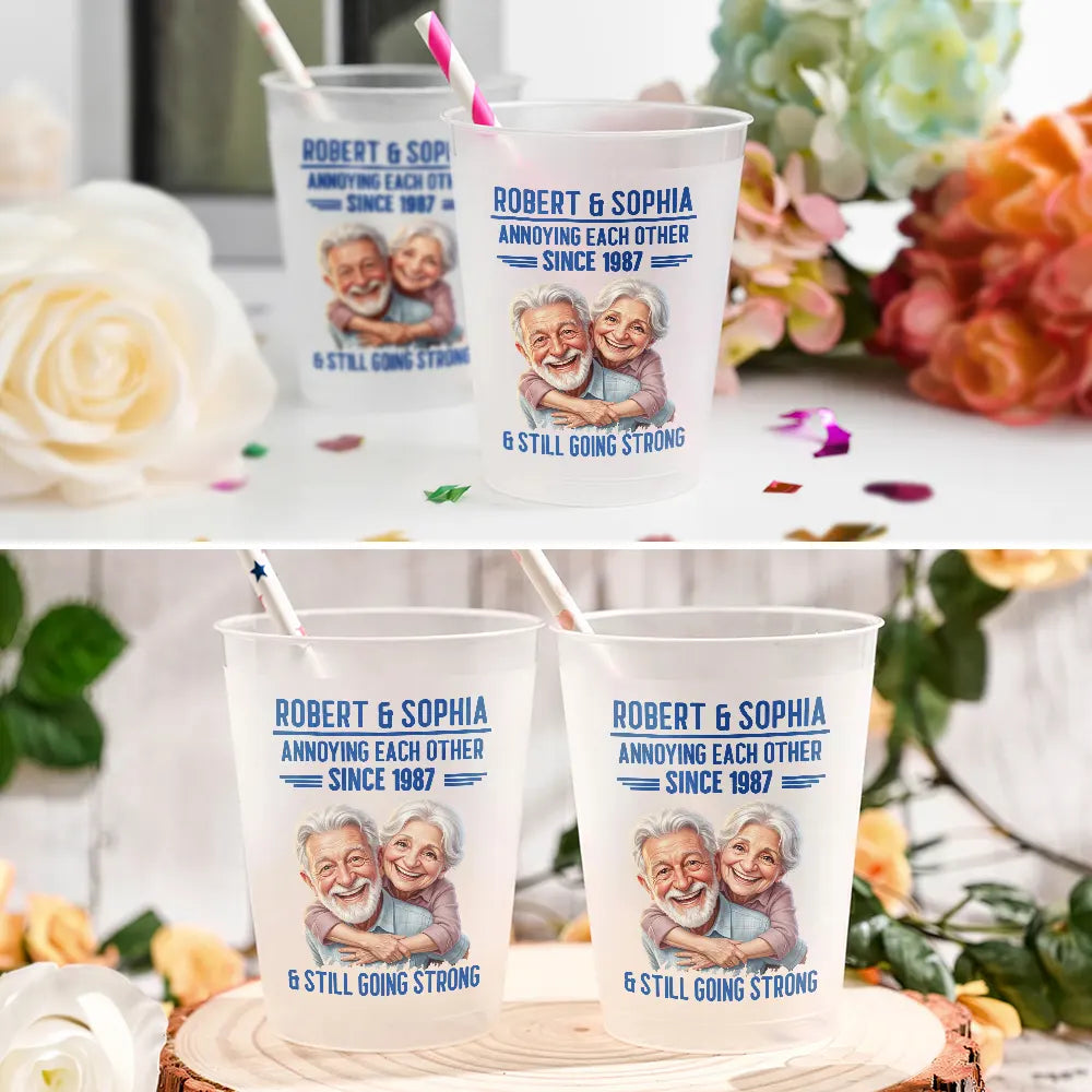 Custom Photo Caricature Vintage Annoying Each Other - Personalized Frosted Cups
