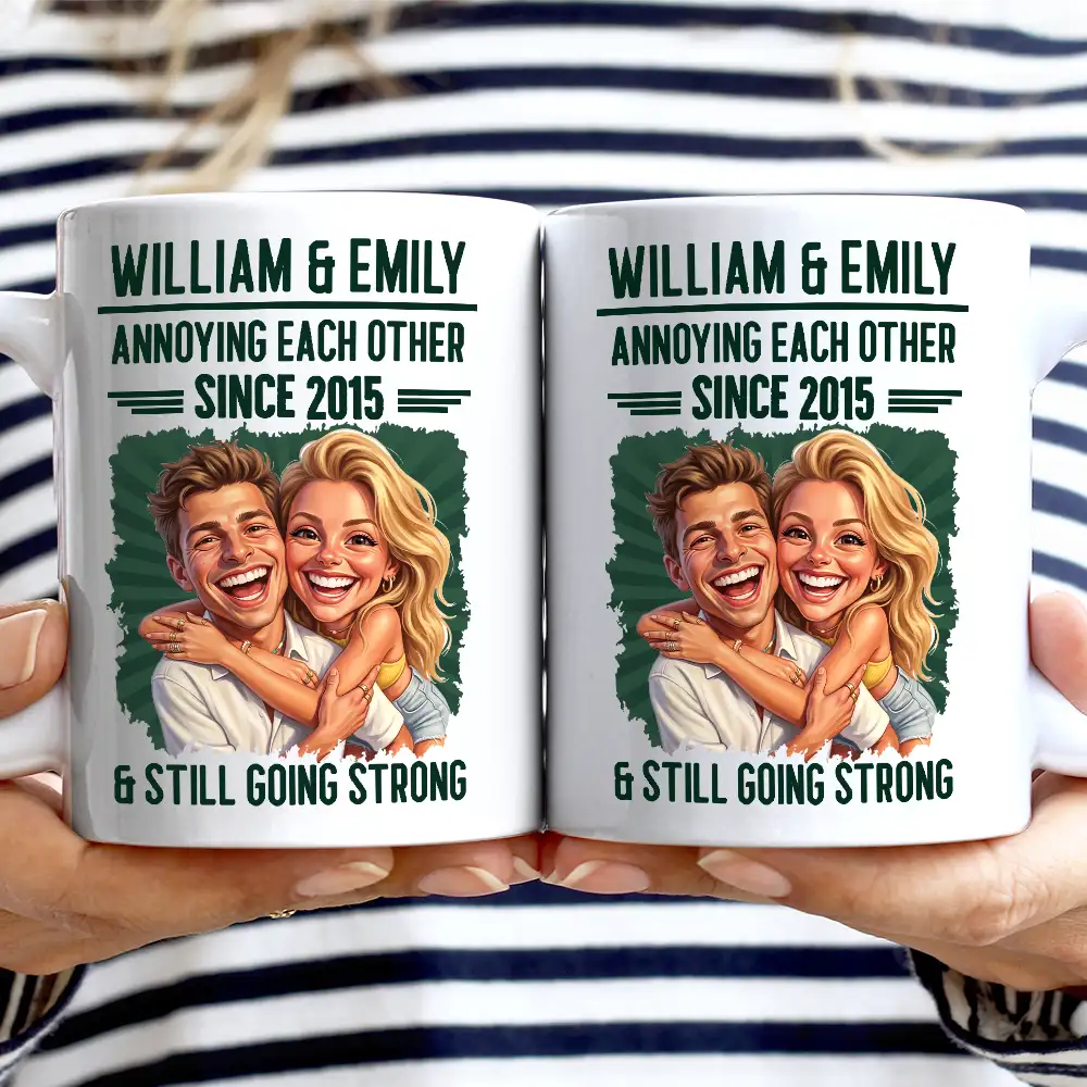 Custom Photo Caricature Vintage Annoying Each Other - Personalized Mug