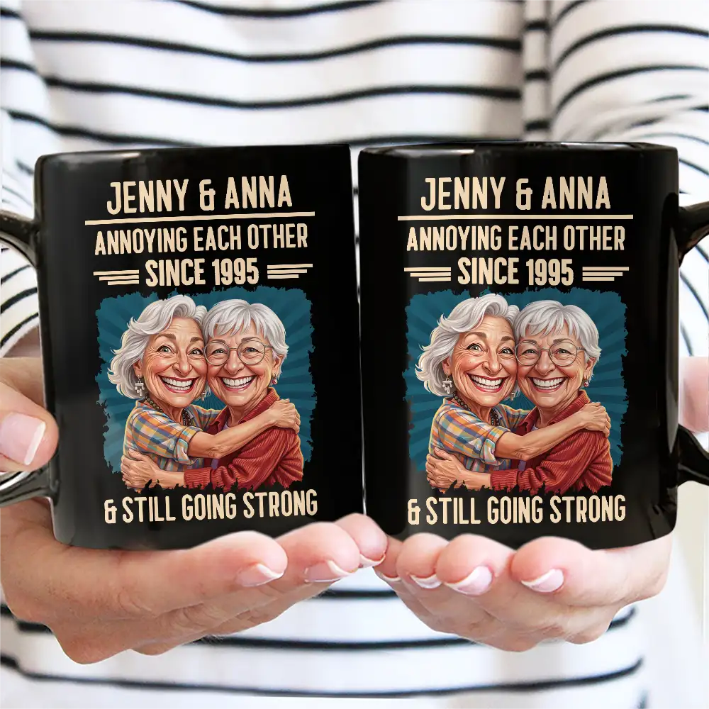 Custom Photo Caricature Vintage Annoying Each Other - Personalized Mug