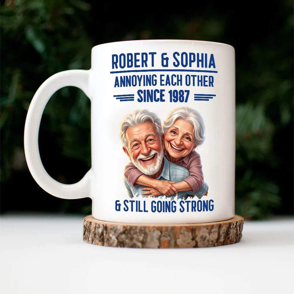 Custom Photo Caricature Vintage Annoying Each Other - Personalized Mug