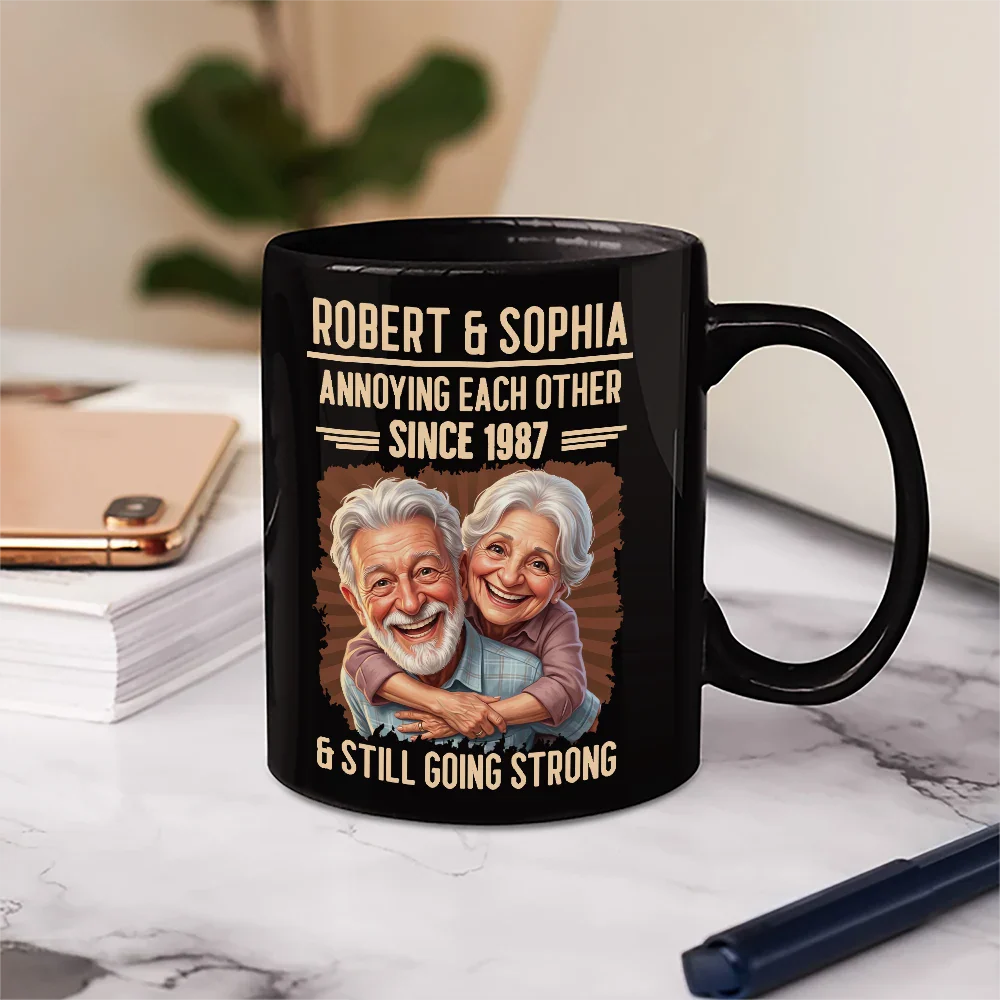 Custom Photo Caricature Vintage Annoying Each Other - Personalized Mug