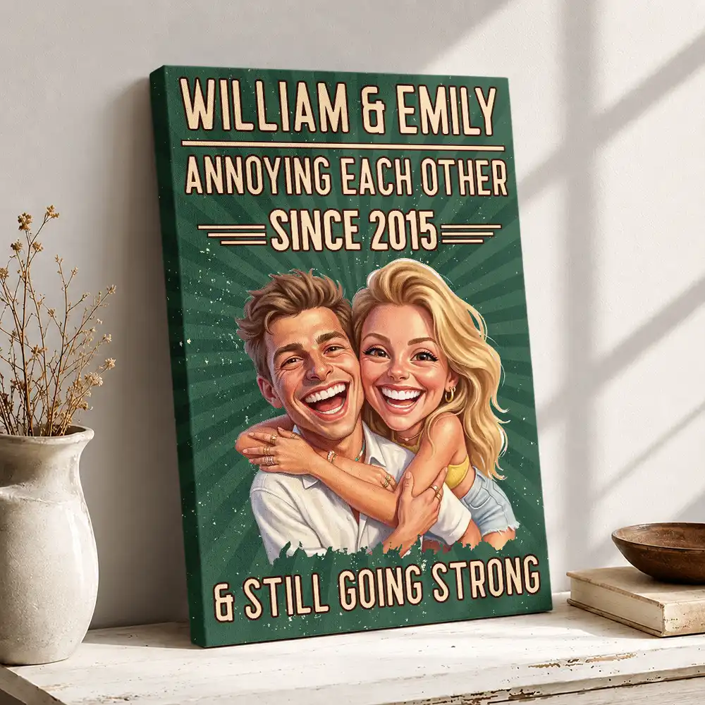 Custom Photo Caricature Vintage Annoying Each Other - Personalized Poster