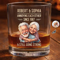Custom Photo Caricature Vintage Annoying Each Other - Personalized Whiskey Glass