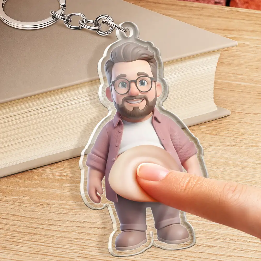 Custom Photo Cartoon Belly Character Family Member - Personalized Squishy Acrylic Keychain