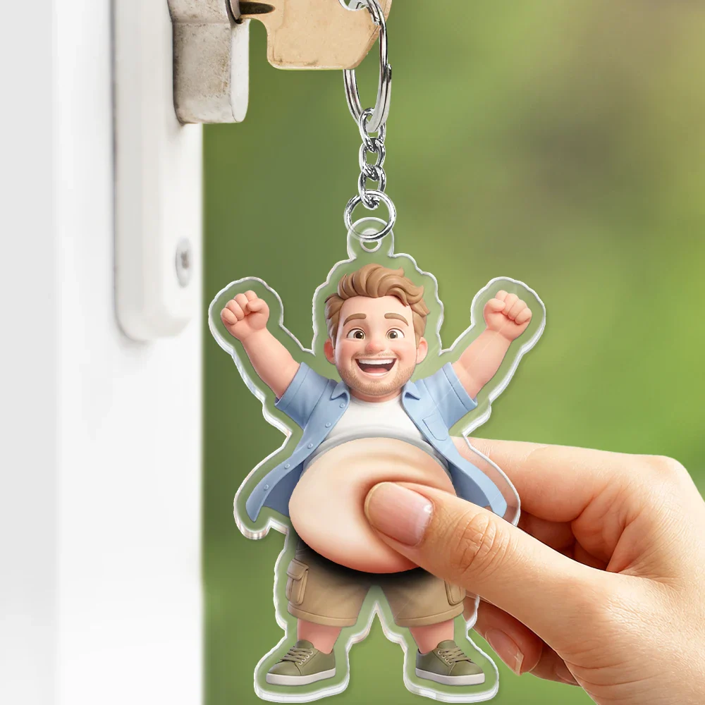 Custom Photo Cartoon Belly Character Family Member - Personalized Squishy Acrylic Keychain