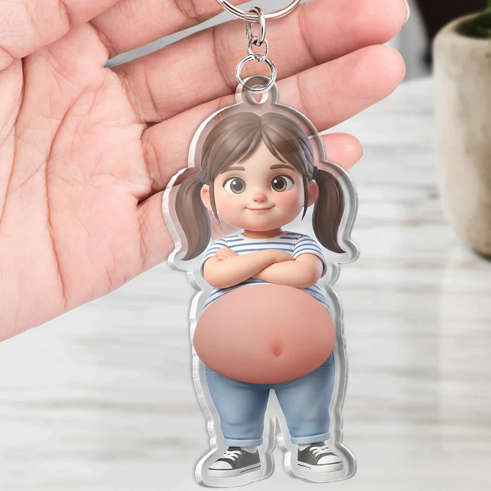 Custom Photo Cartoon Belly Character Family Member - Personalized Squishy Acrylic Keychain