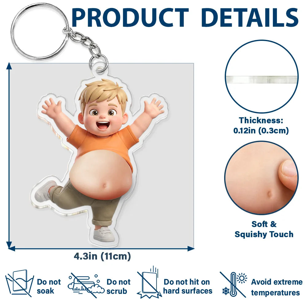 Custom Photo Cartoon Belly Character Family Member - Personalized Squishy Acrylic Keychain