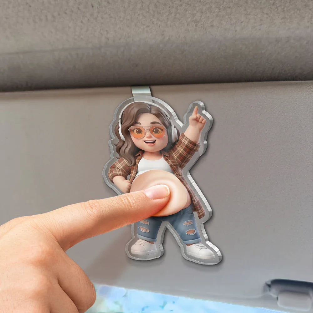 Custom Photo Cartoon Belly Character Family Member - Personalized Squishy Acrylic Car Visor Clip