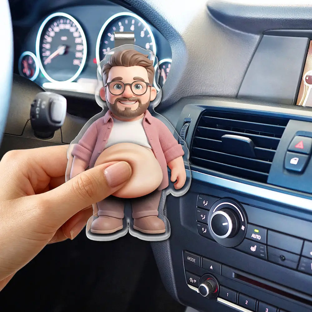 Custom Photo Cartoon Belly Character Family Member - Personalized Squishy Acrylic Car Visor Clip