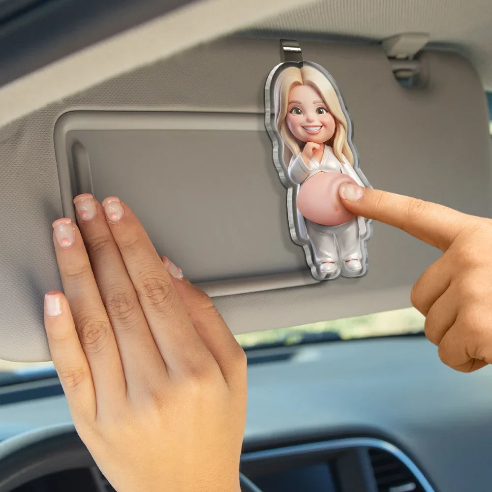 Custom Photo Cartoon Belly Character Family Member - Personalized Squishy Acrylic Car Visor Clip