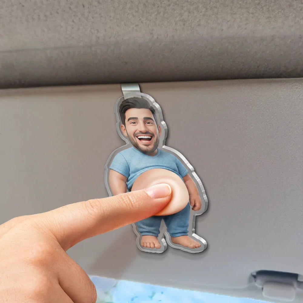 Custom Photo Cartoon Funny Belly Character Family Member - Personalized Squishy Acrylic Car Visor Clip