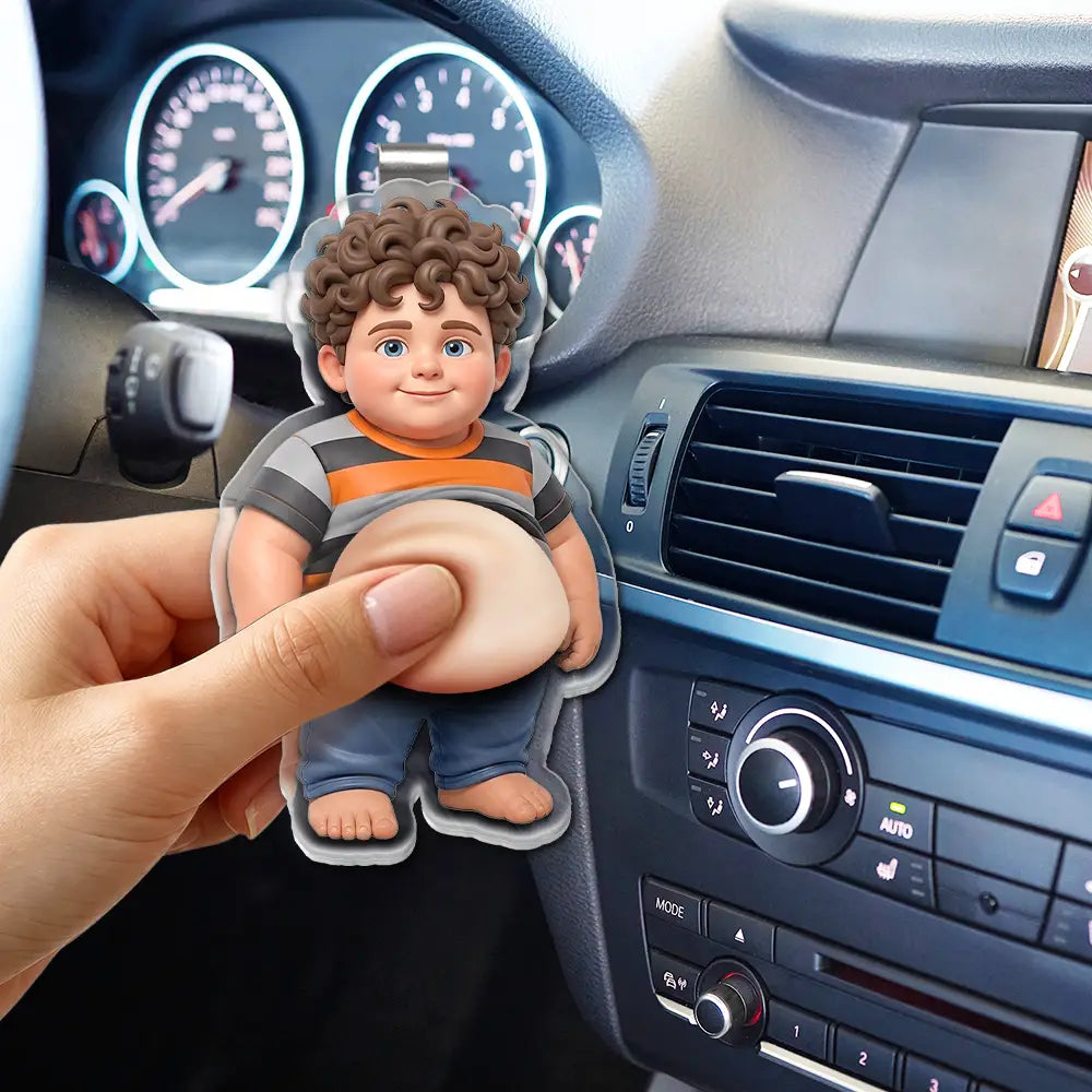 Custom Photo Cartoon Funny Belly Character Family Member - Personalized Squishy Acrylic Car Visor Clip