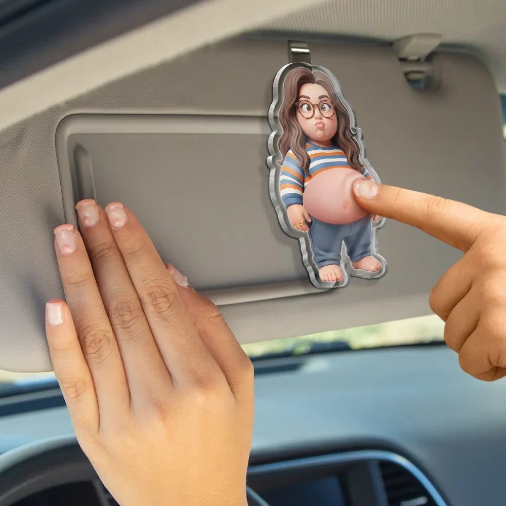 Custom Photo Cartoon Funny Belly Character Family Member - Personalized Squishy Acrylic Car Visor Clip