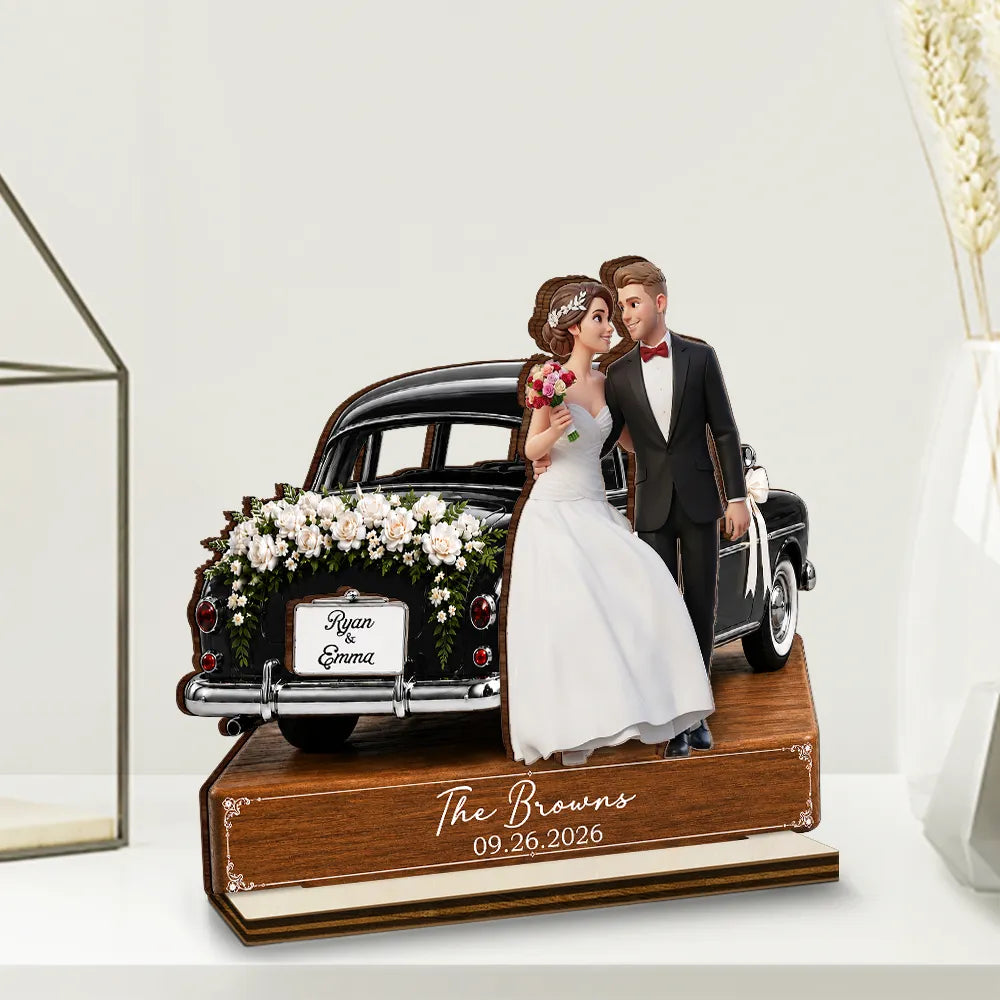 Custom Photo Cartoon Portrait Couples Wedding Engaged Bachelor Party - Personalized Custom Shaped Wooden Plaque