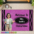 Custom Photo Cartoon Portrait Teacher Classroom Glitter Effect - Personalized Doormat