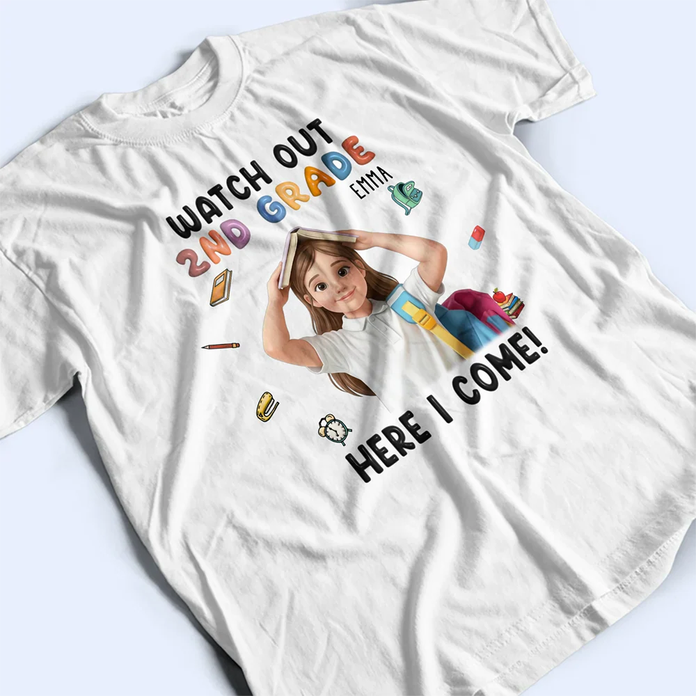 Custom Photo Cartoon Portrait Watch Out Kindergarten Here I Come - Personalized T Shirt