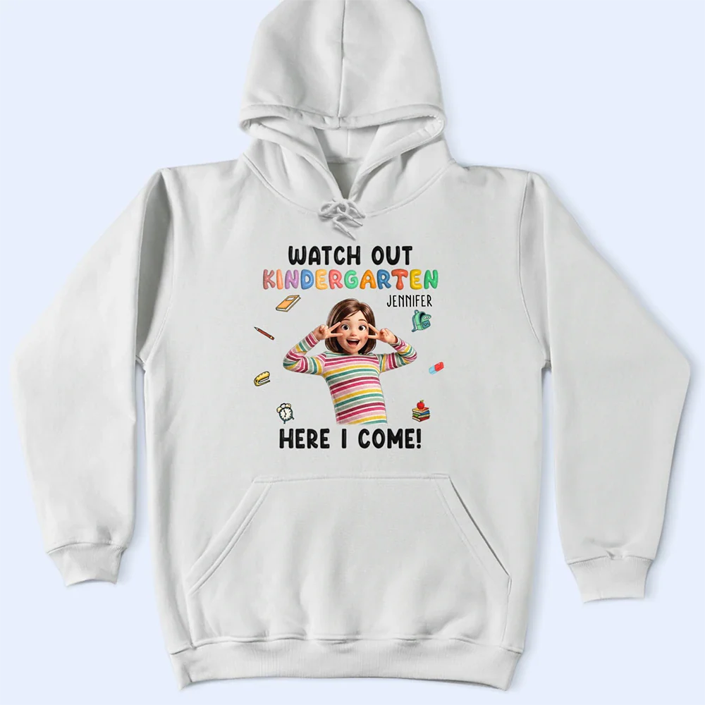 Custom Photo Cartoon Portrait Watch Out Kindergarten Here I Come - Personalized T Shirt