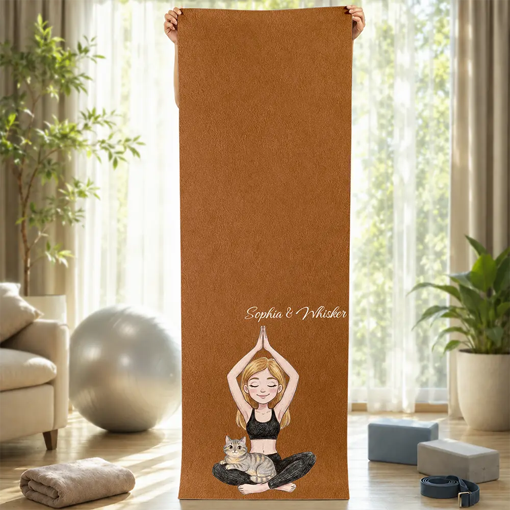 Custom Photo Colored Pencil Sketch Dog Cat Pet Portrait - Personalized Yoga Mat