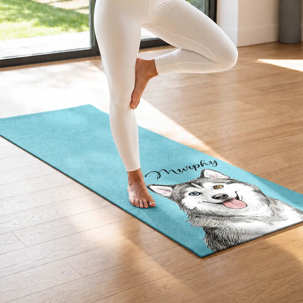Custom Photo Colored Pencil Sketch Dog Cat Pet Portrait - Personalized Yoga Mat