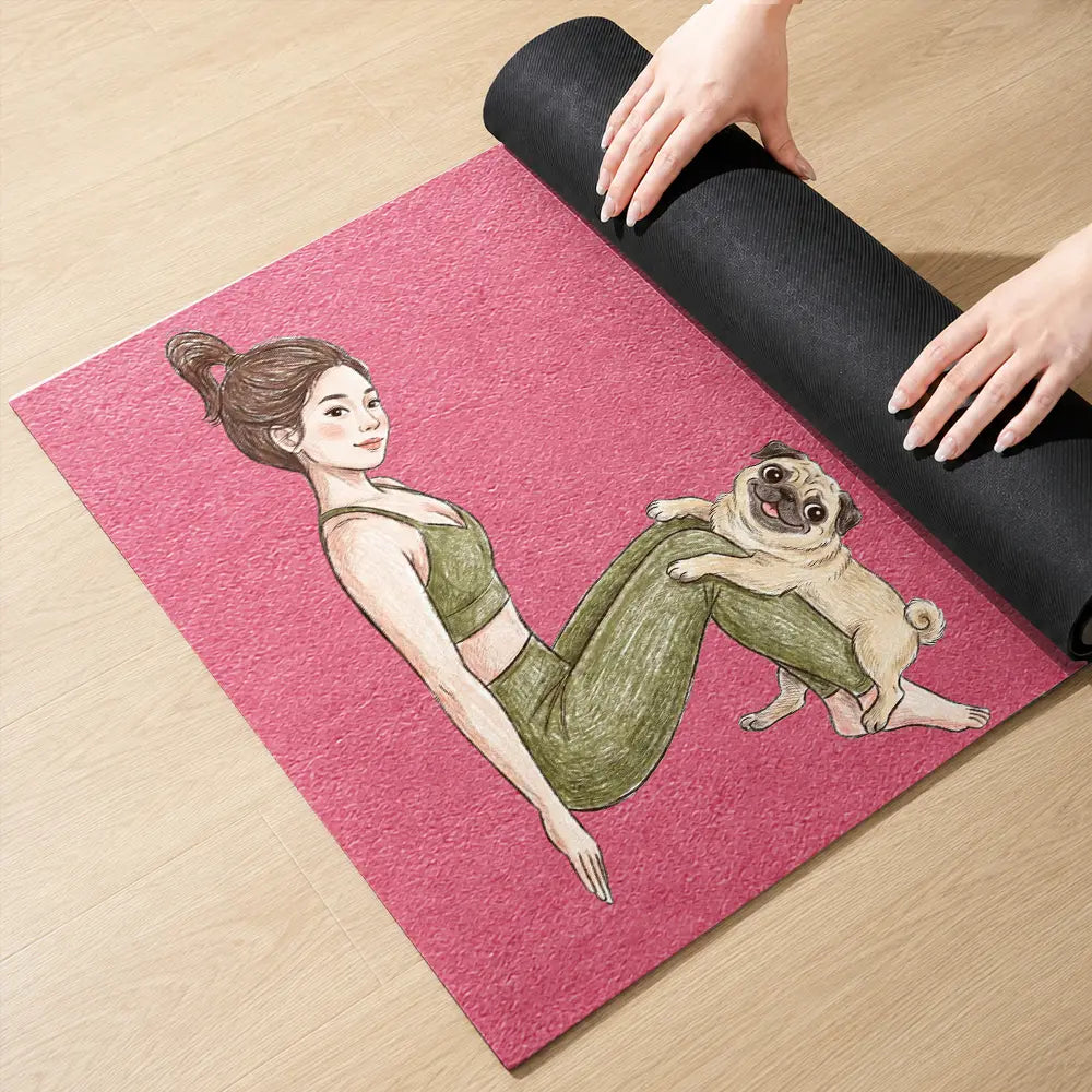 Custom Photo Colored Pencil Sketch Dog Cat Pet Portrait - Personalized Yoga Mat