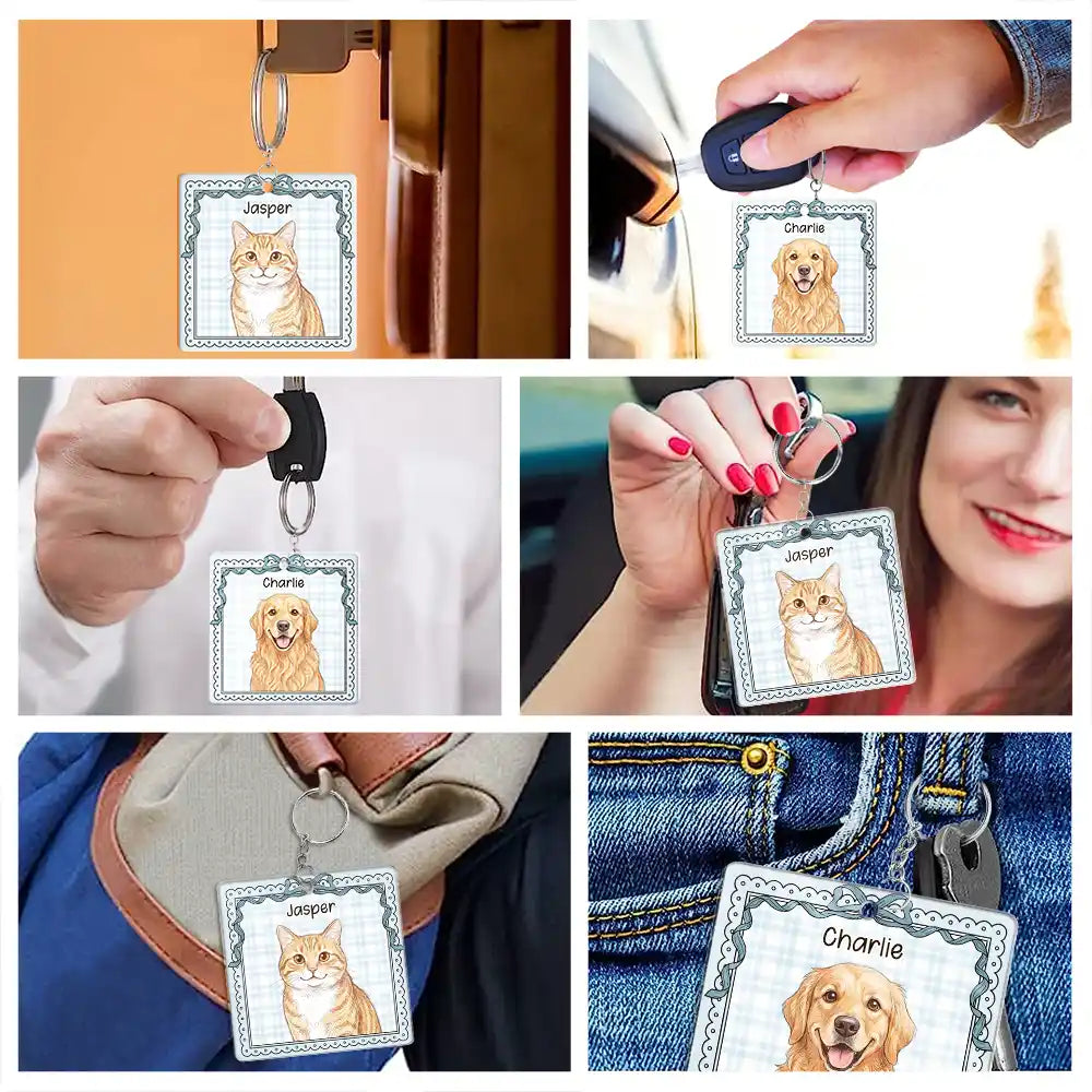 Custom Photo Colored Pencil Sketch Funny Dog Cat Pet - Personalized Acrylic Keychain