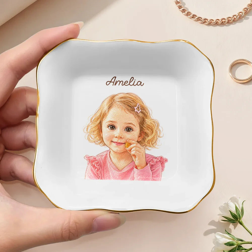 Custom Photo Colored Pencil Sketch Funny Dog Cat - Personalized Ring Dish